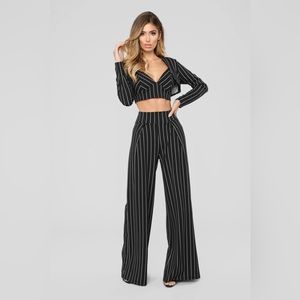 Fashion Nova Black and White Striped Pantsuit